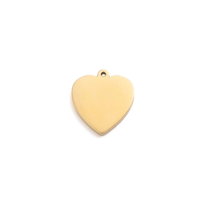 Polished gold stainless steel heart pendant for DIY jewelry on white background