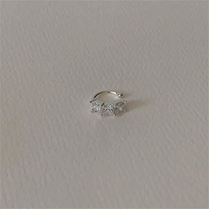 Minimalist 925 Sterling Silver Ear Cuff Non-Pierced Clip Earrings With Three Rectangular Cubic Zirconia For Women