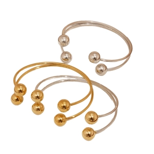 Bracelet Jonc Ouvert À Couches En Acier Inoxydable Minimaliste Perle Ronde Réglable Mode Pour Femmes