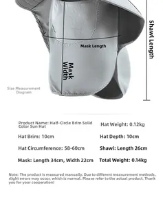 Detailed size chart for sun hat showing brim, crown, and neck flap measurements