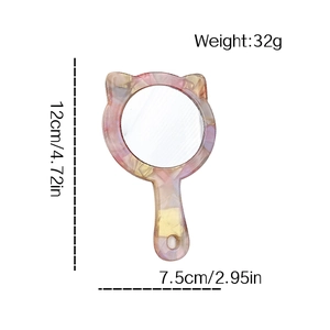Cat-shaped acetate handheld mirror with marble pattern measuring 12cm by 7.5cm