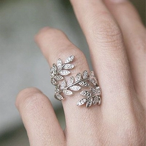 Wijnblad Open Ring Koper Zirkoon Verstelbaar Wikkel Olijftak Elegant Vintage Mode Sieraden Voor Vrouwen