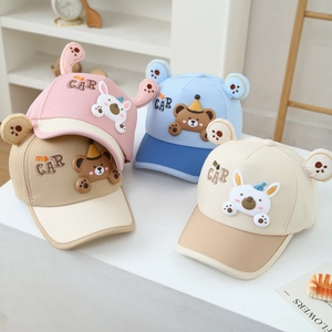 Cute cartoon animal baby baseball caps in pastel colors with 3D ears and embroidery