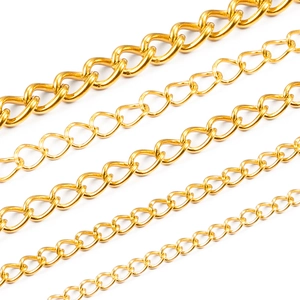 Polished gold curb chains in five different widths for DIY jewelry making and crafts