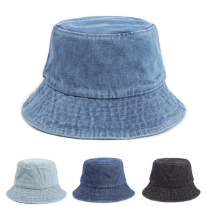 Bucket Hat Washed Denim Cotton Wide Brim Sun Protection Retro Casual Outdoor Sun Hat Women Men