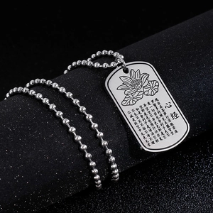 Silver stainless steel lotus flower sutra pendant necklace with beaded ball chain