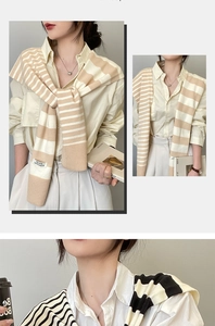 Striped knitted shawl scarf chic women over shoulder cape versatile autumn winter fashion apparel