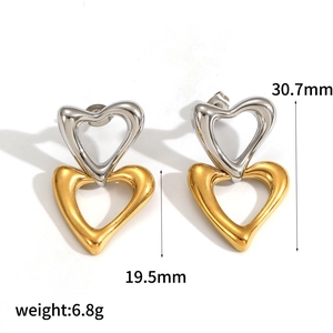 Detail view of interlocking heart earrings showing dimensions 30.7mm by 19.5mm