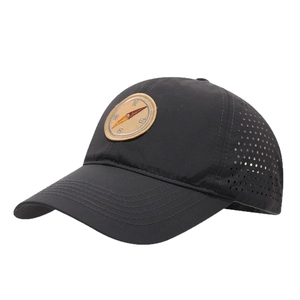 Quick-dry black baseball cap with compass patch and laser-cut ventilation holes