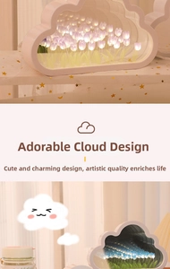 Detailed macro view of the tulip flower field inside the cloud-shaped DIY night light