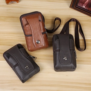 Vertical leather waist pouches for men in dark brown, light brown and black colors
