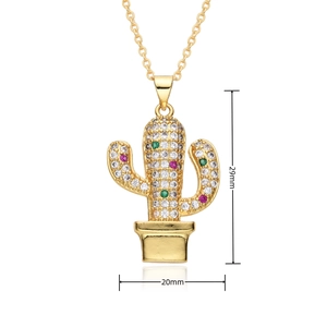 Detail showing 29mm cactus pendant dimensions with gold plating and cubic zirconia