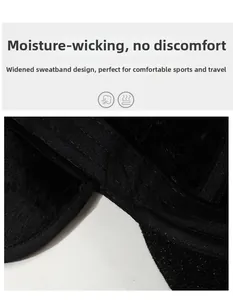 Detail of the widened sweatband on winter baseball cap for moisture wicking comfort
