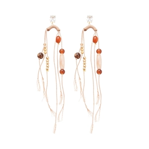 Bohemian acrylic tassel earrings with zircon studs and ethnic woven bead elements