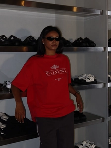 Rotes Oversize-T-Shirt für Damen mit weißem Buchstabendruck im amerikanischen Streetstyle