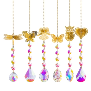 Set of 6 gold metal animal suncatchers with AB colorful crystal pendants for garden