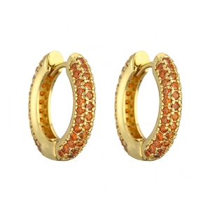 Luxury gold plated huggie earrings featuring multiple rows of yellow pavé crystals