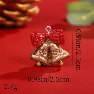 Christmas resin double golden bells pendant with a sparkling red bow for tree decoration