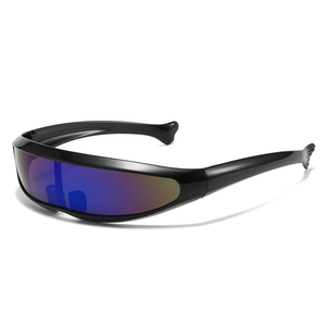 Futuristic wraparound sports sunglasses with purple blue gradient mirrored lens