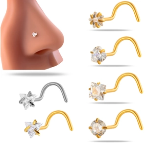 Titan G23 Nasenstecker Mit Rund Quadrat Herz Stern Dreieck Klar Zirkon L-Form Körper Piercing Schmuck Für Damen