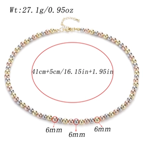 Three-color beaded necklace dimensions showing 6mm beads and 41cm plus 5cm length