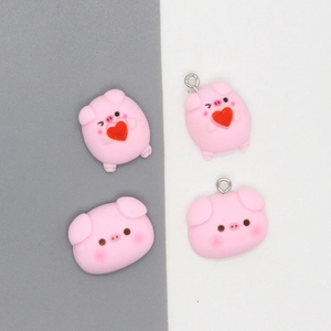 Cute pink cartoon pig charms with red hearts for DIY necklace and keychain making