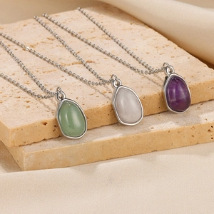 Irregular geometric green aventurine necklace with titanium steel 18K gold plated chain