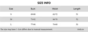 Tableau des tailles détaillé pour haut licou en dentelle avec mesures buste, taille et longueur
