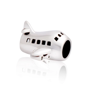 Polished S925 sterling silver airplane charm bead with detailed wings and windows