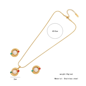 Detail showing dimensions of retro square cutout opal necklace and earring set