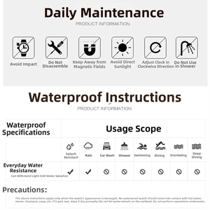 Watch maintenance guide and water resistance rating chart for quartz men watch