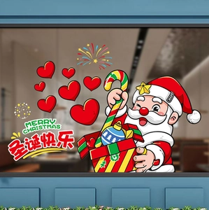 Détail d'autocollants statiques Père Noël et sucre d'orge pour décor de Noël