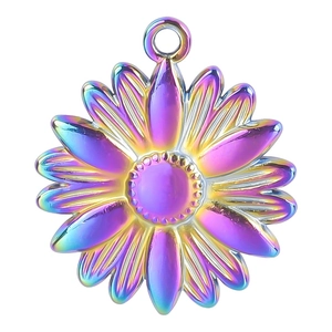 Sunflower shaped pendant with rainbow gradient finish in durable stainless steel