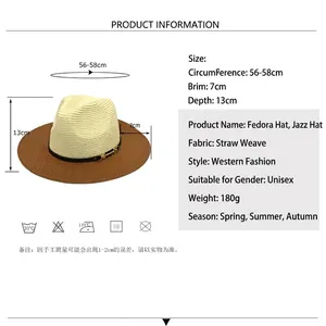 Chapeau de paille bicolore à large bord avec boucle décorative pour protection solaire