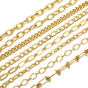 Assorted gold stainless steel chains in various styles for DIY jewelry making