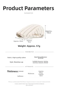 Size parameters for the beige striped flat cap showing dimensions and fabric details