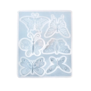 Moule papillon en silicone transparent avec six motifs pour moulage de bijoux en résine