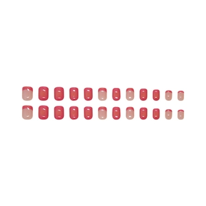 24pcs french rose red gradient press-on nails with glossy finish on white background