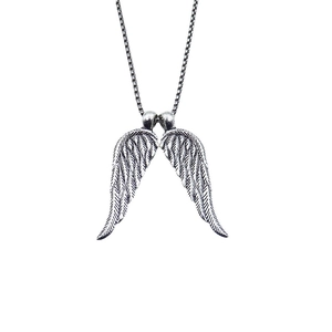 Retro punk double wing pendant necklace in silver stainless steel for men's fashion