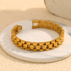18K gold plated stainless steel watch link bracelet for women on marble tray