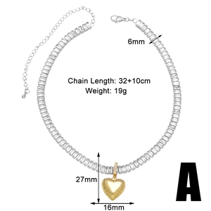 Detailed size measurement of gold heart pendant and zircon chain necklace dimensions