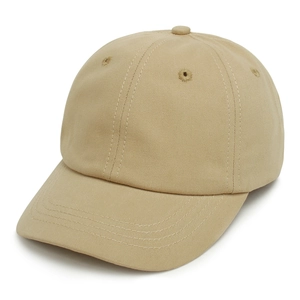 Minimalist khaki cotton baseball cap with six-panel design and curved brim for kids