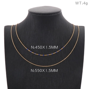 Collier double rang en acier inoxydable doré avec perles bleues pour femme, 450mm et 550mm