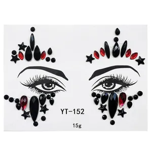 Detailed eye layout of black and dark red acrylic face rhinestones, model YT-152