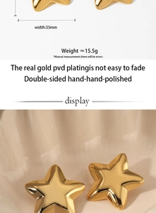 Detail of 35mm star earrings showing PVD gold plating and hand-polished mirror finish