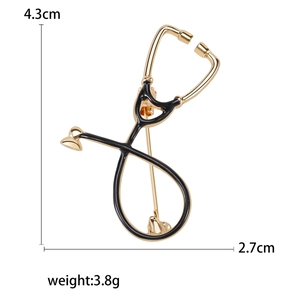 Creative stethoscope enamel brooch pin for nurses and doctors with 4.3cm x 2.7cm size