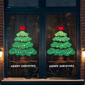 Christmas Tree Window Stickers Static Cling PVC Decals Removable Glass Door Decoration For Shop Home Holiday Party