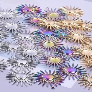 Rainbow, gold, and silver sun flower pendants in vacuum-plated stainless steel metal
