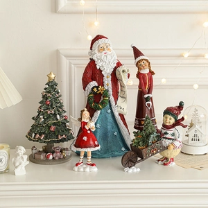 Miniature resin Christmas figurine set with Santa Claus and decorative tree for table decor