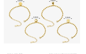 Detail showing 18K gold-plated steel bracelets with coin and heart charm dimensions